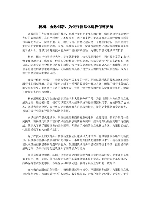 杨楠：金融创新,为银行信息化建设保驾护航