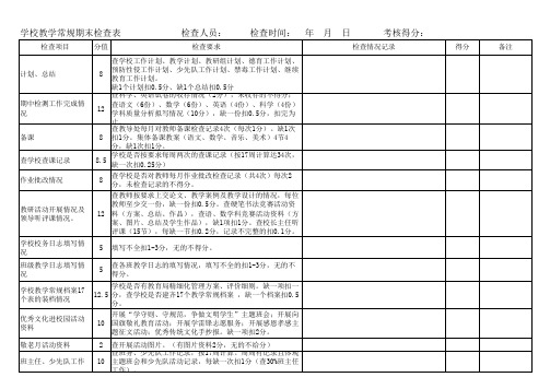 学校教学常规期末检查表