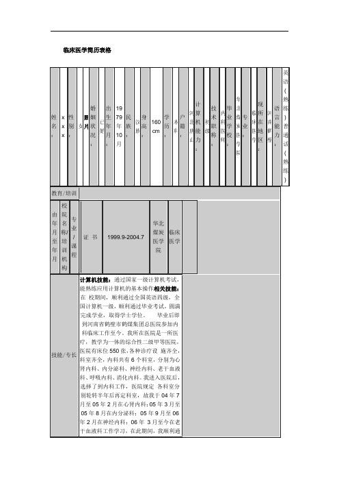 临床医学个人简历模板