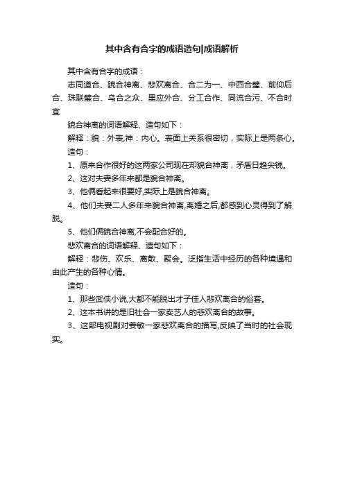 其中含有合字的成语造句成语解析