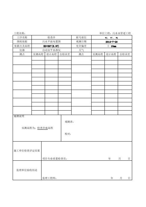 污水管道工程测量表