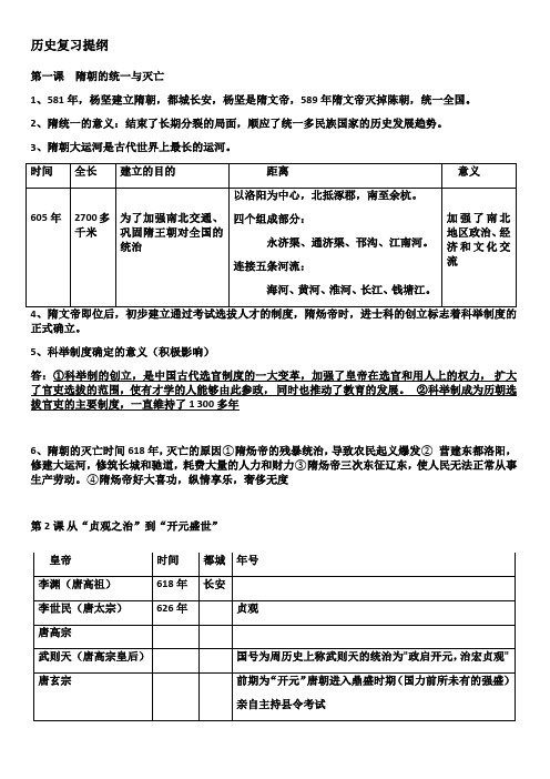 部编七年级历史下册1-6课知识点汇总