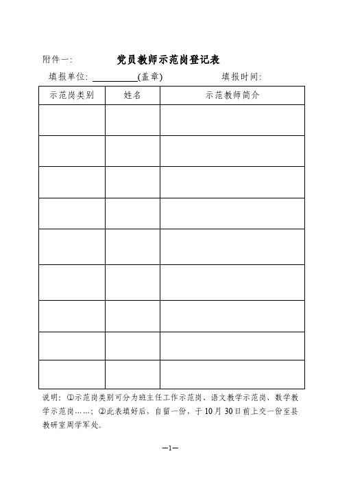 党员教师示范岗登记表