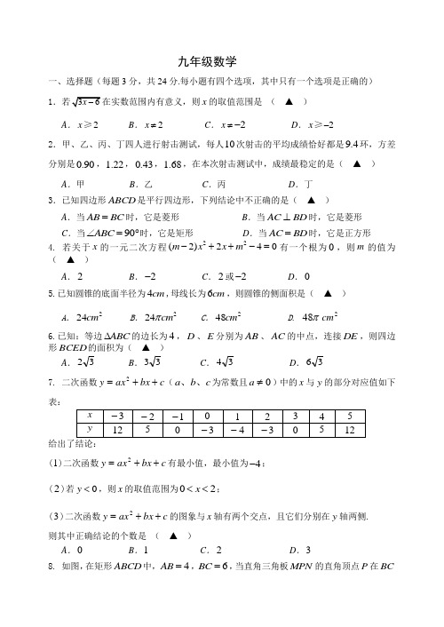 2013-2014年度九年级上数学期末试卷及答案