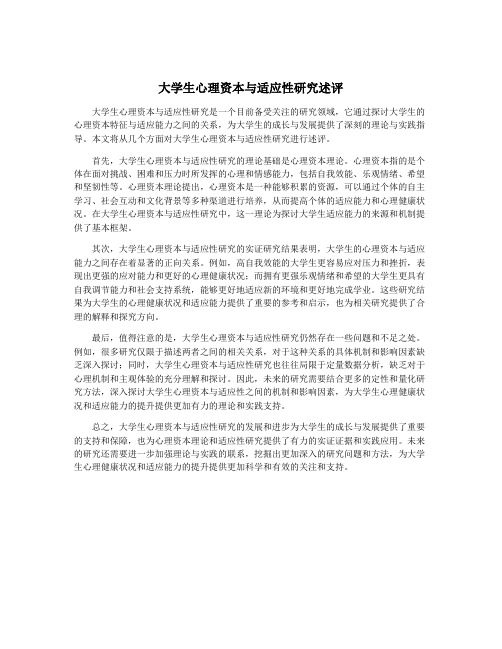 大学生心理资本与适应性研究述评