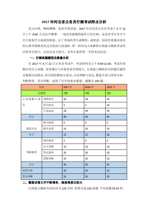 2017年河北省公务员行测考试特点分析