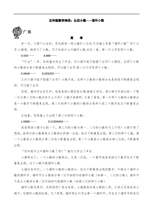 五年级数学培优：认识小数——循环小数