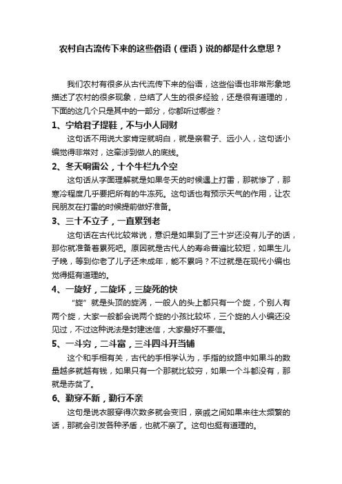 农村自古流传下来的这些俗语（俚语）说的都是什么意思？