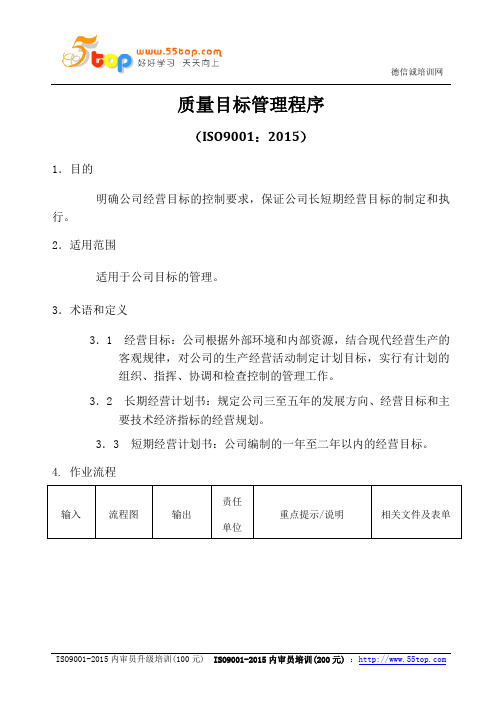 ISO9001-2015质量目标管理程序