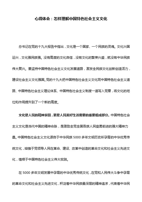 心得体会：怎样理解中国特色社会主义文化