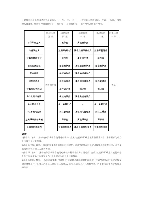 计算机信息高新技术考试等级划分