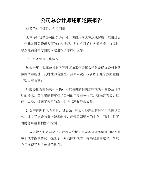 公司总会计师述职述廉报告