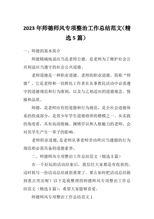 2023年师德师风专项整治工作总结范文(精选5篇)