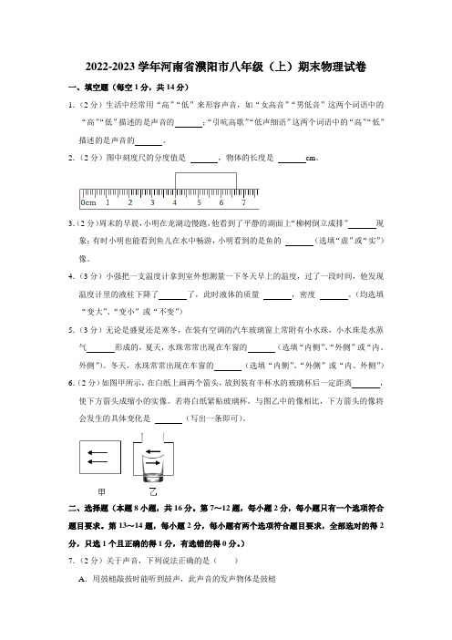 河南省濮阳市2022-2023学年八年级(上)期末物理试卷(含答案)