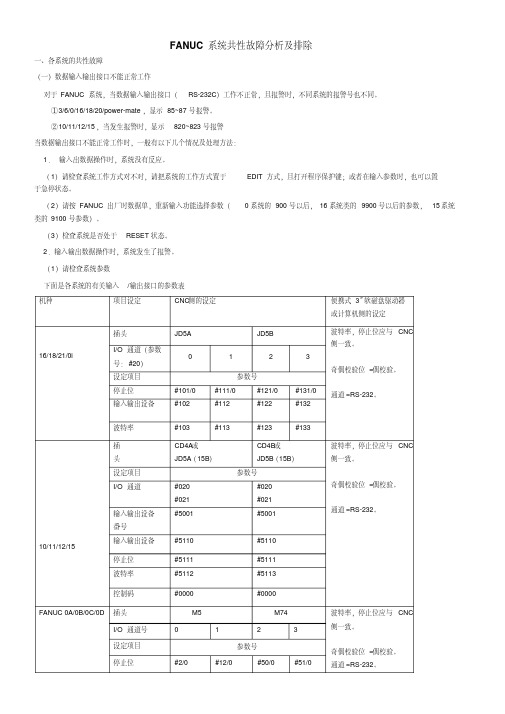 FANUC系统共性故障分析和排除