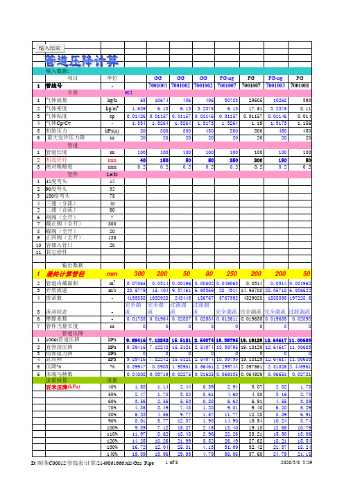 管道压力损失管道压力降计算表