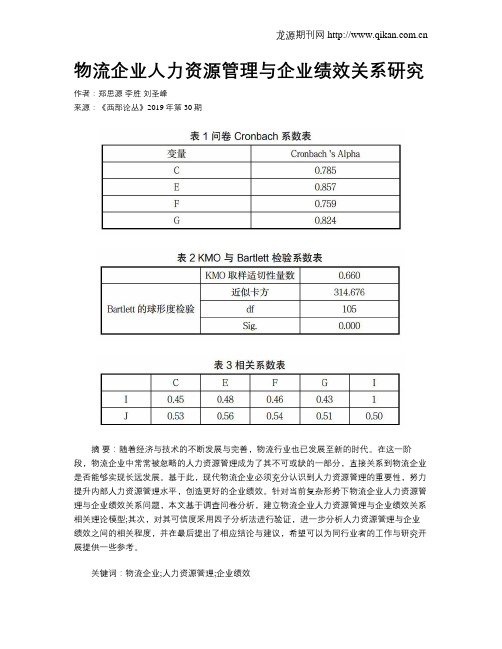 物流企业人力资源管理与企业绩效关系研究