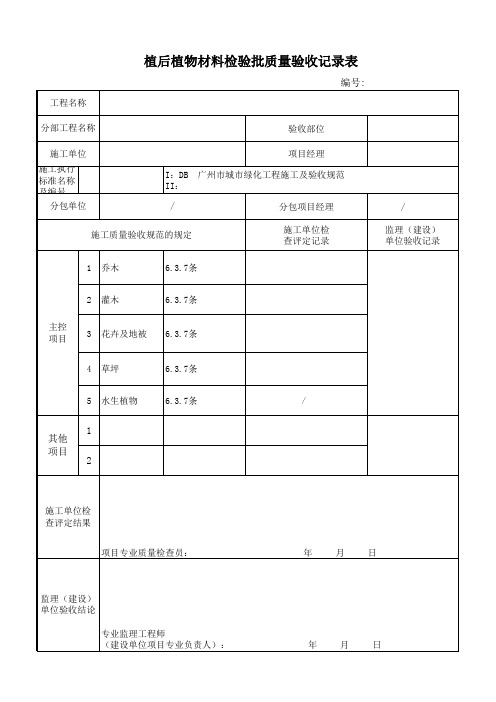 植后植物材料检验批质量验收记录表
