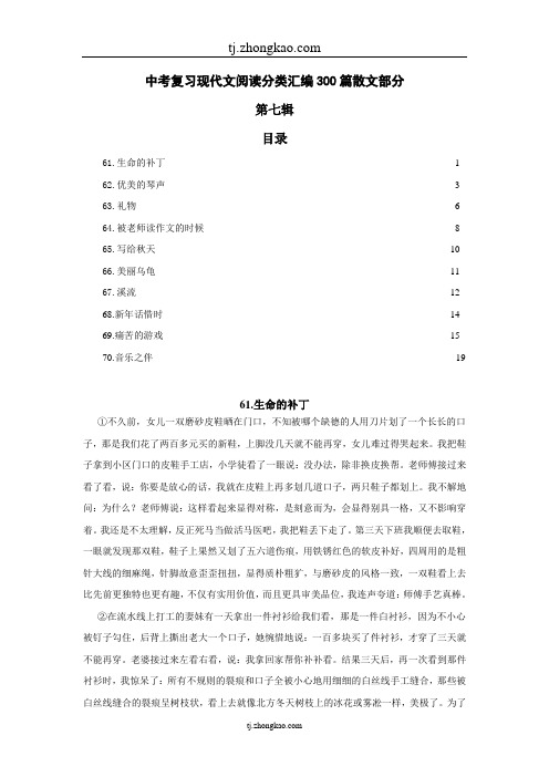 中考复习现代文阅读分类汇编300篇散文部分7