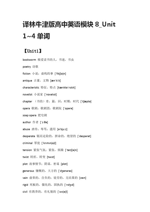 (全)译林牛津版高中英语模块8_Unit 1~4单词