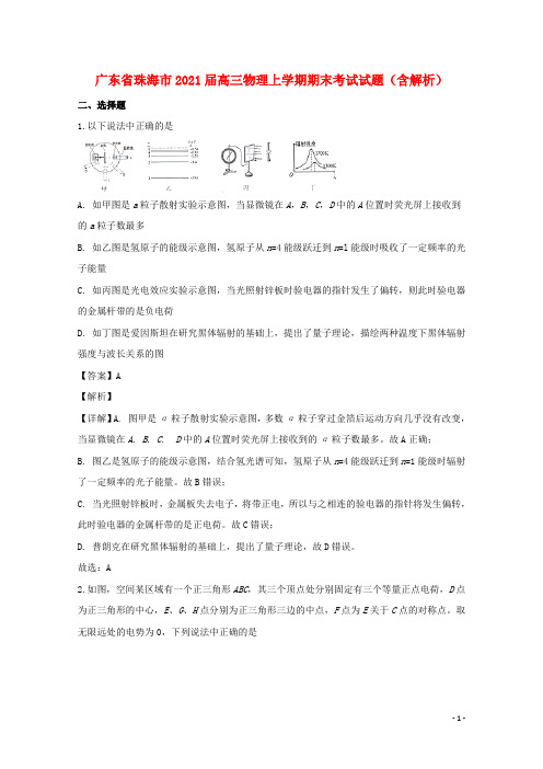 广东省珠海市2021届高三物理上学期期末考试试题(含解析)