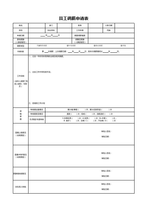 员工调薪申请表