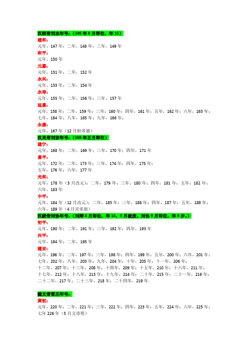 (完整版)汉末三国年号及对应的公元纪年(以魏为正统)