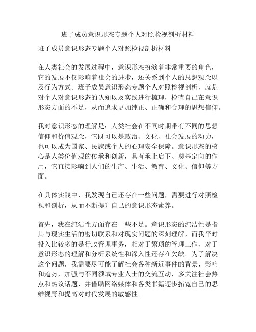 班子成员意识形态专题个人对照检视剖析材料