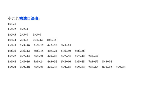 小九九乘法口诀表打印版