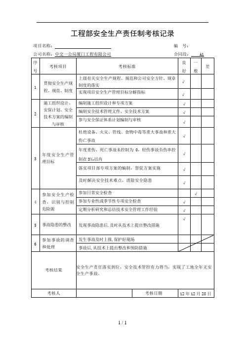 安全生产责任制考核表(全)