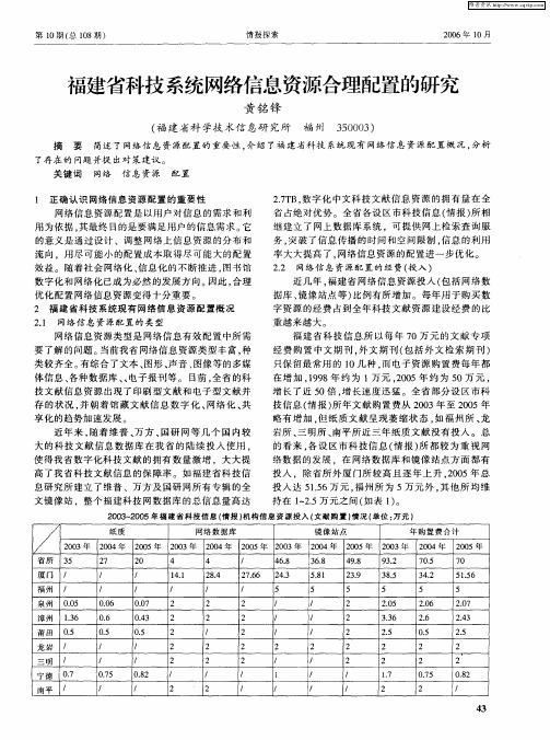 福建省科技系统网络信息资源合理配置的研究