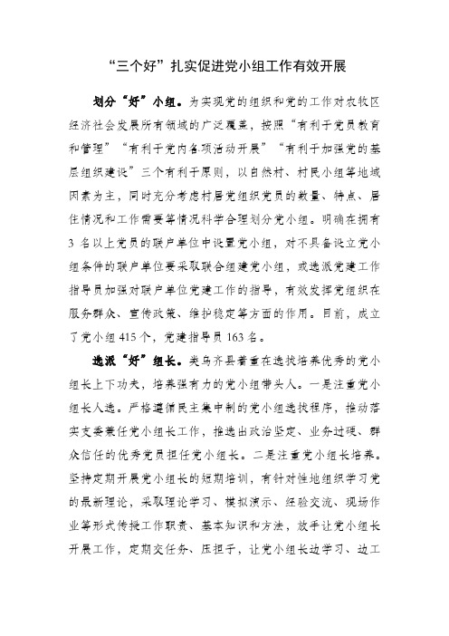“三个好”扎实促进党小组工作有效开展