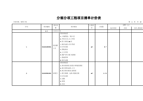 分部分项工程项目清单计价表