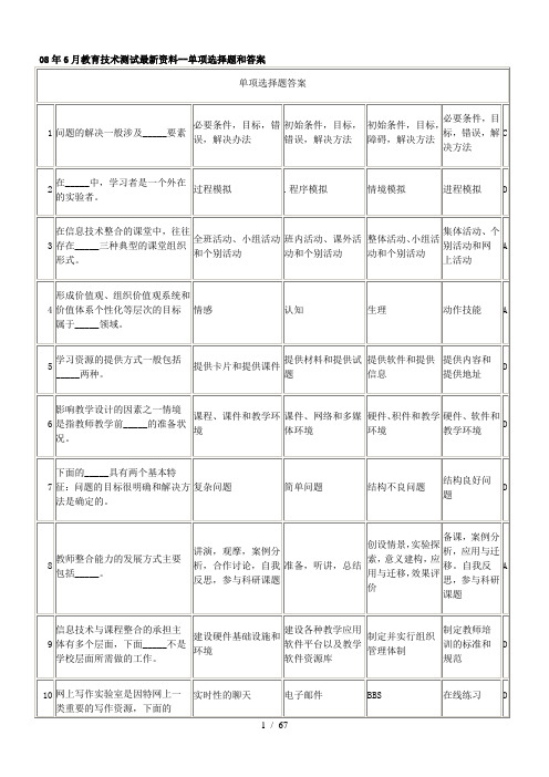 #08年6月教育技术考试最新资料--单项选择题和答案#