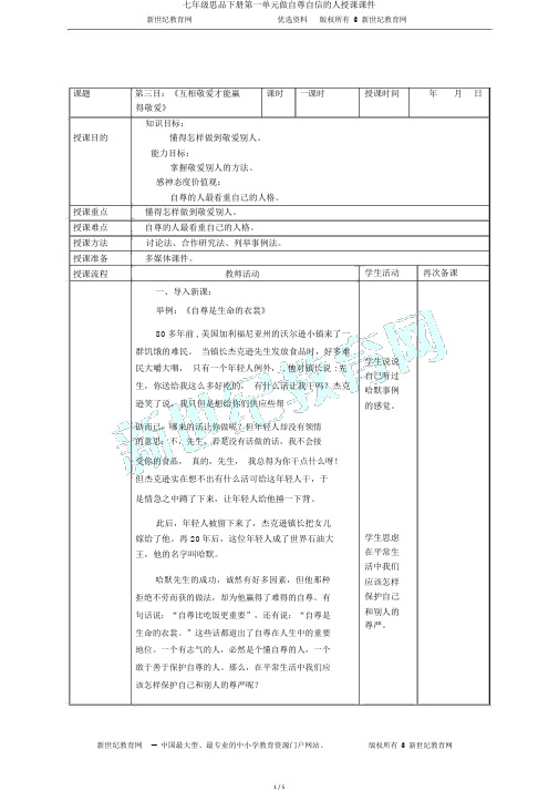 七年级思品下册第一单元做自尊自信的人说课课件