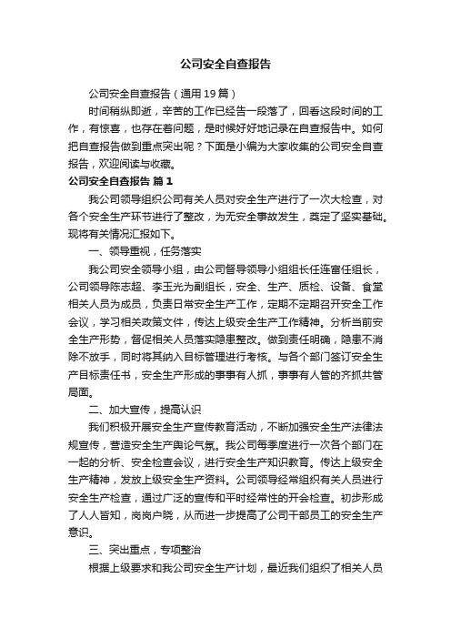 公司安全自查报告（通用19篇）