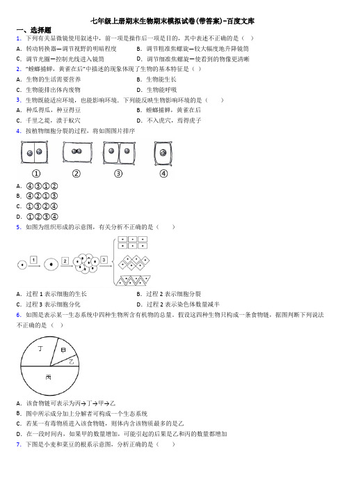 七年级上册期末生物期末模拟试卷(带答案)-百度文库