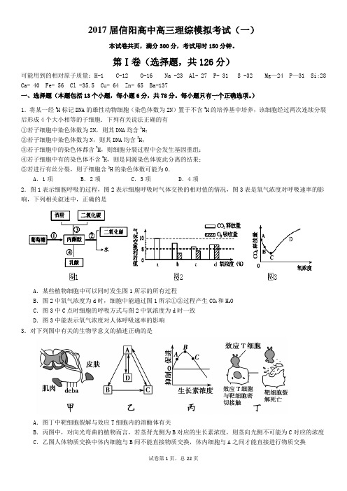 2017届信阳高中高三理综模拟考试(一)及答案