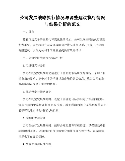 公司发展战略执行情况与调整建议执行情况与结果分析的范文