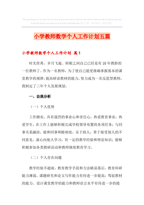 小学教师数学个人工作计划五篇