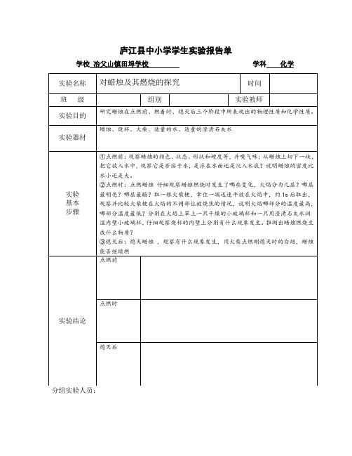 化学庐江县中小学学生实验报告单