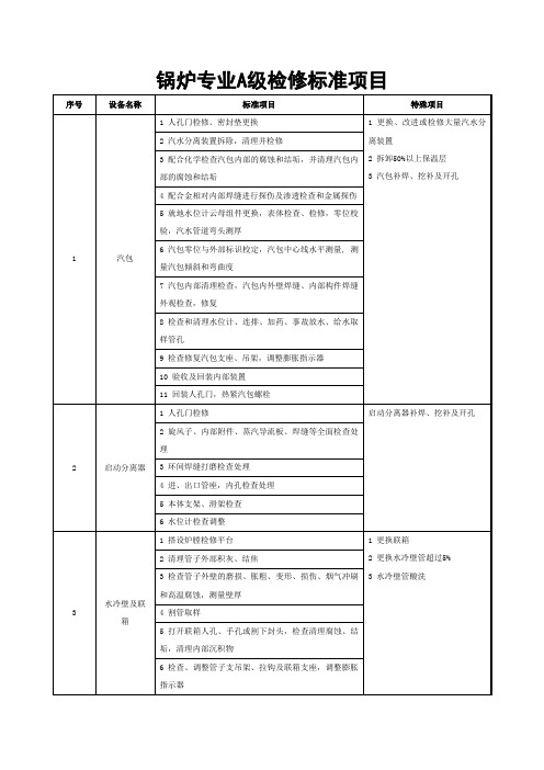 锅炉专业A级检修标准项目