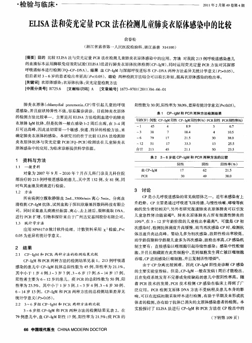 ELISA法和荧光定量PCR法在检测儿童肺炎衣原体感染中的比较