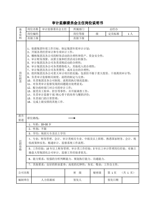 审计监察委员会主任岗位说明书