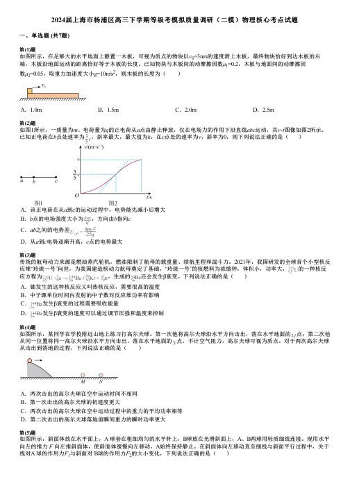 2024届上海市杨浦区高三下学期等级考模拟质量调研(二模)物理核心考点试题