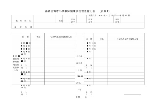 教师健康状况信息登记表  (台账2)