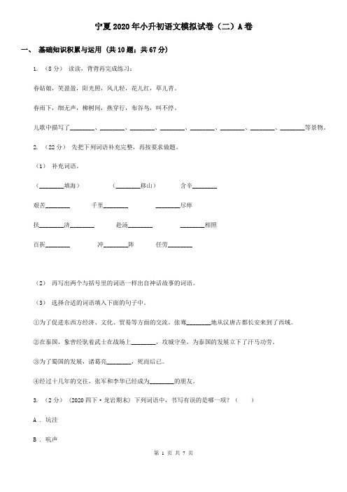 宁夏2020年小升初语文模拟试卷(二)A卷