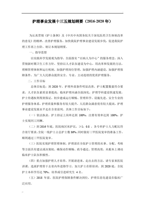 护理事业发展十三五规划纲要