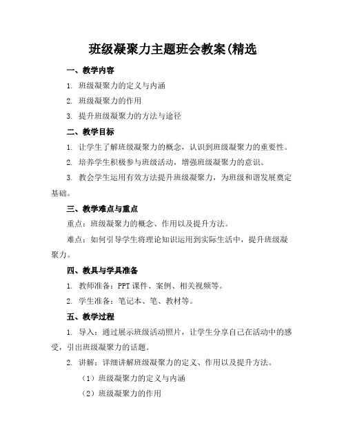 班级凝聚力主题班会教案(精选