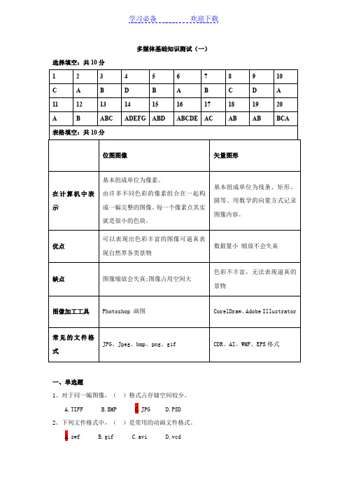 高中会考多媒体选修客观题带答案